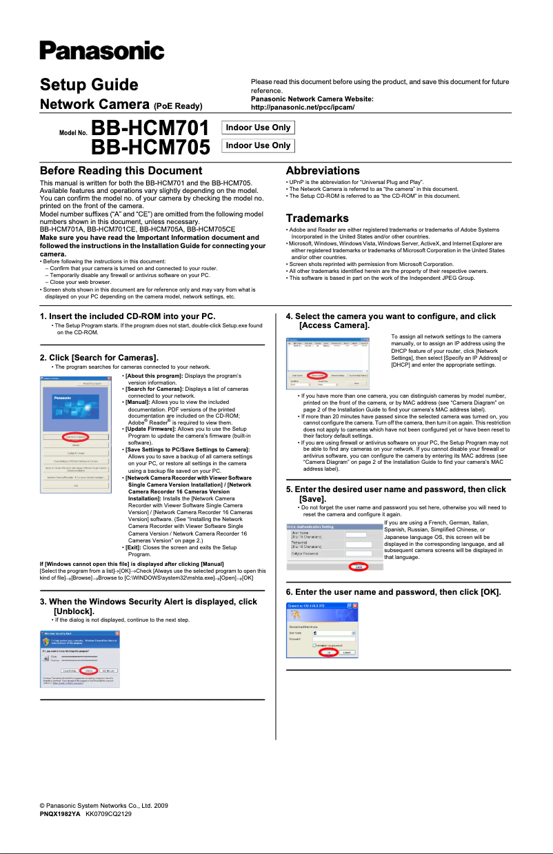 Page 1 de la notice Manuel utilisateur Panasonic BB-HCM701