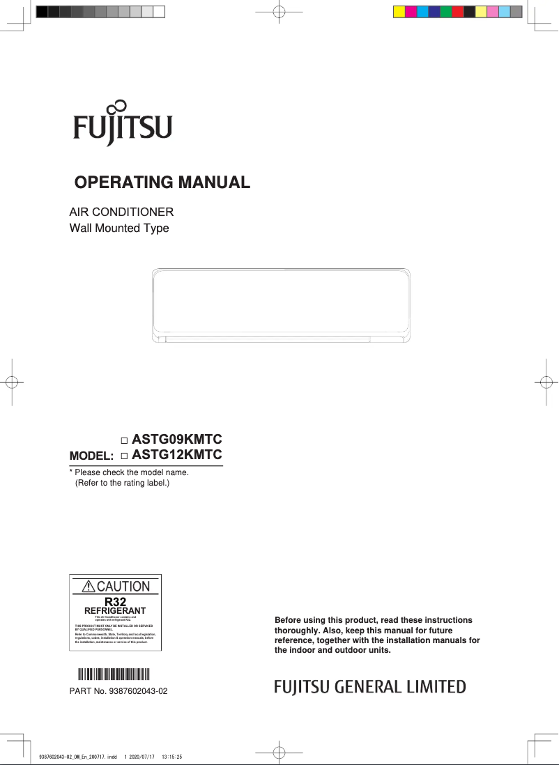 Page 1 de la notice Manuel utilisateur Fujitsu Lifestyle ASTG09KMTC