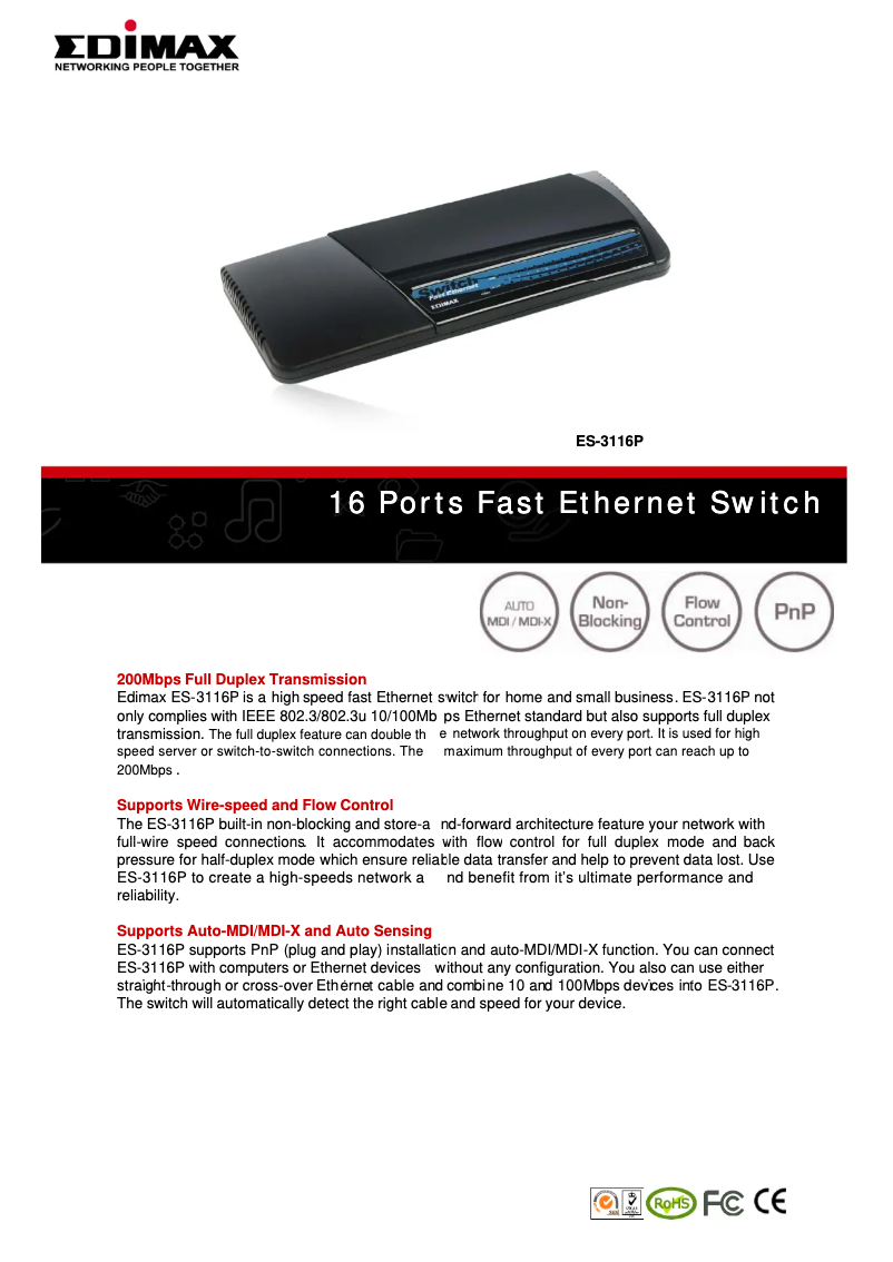 Página 1 del manual Ficha técnica Edimax ES-3116P
