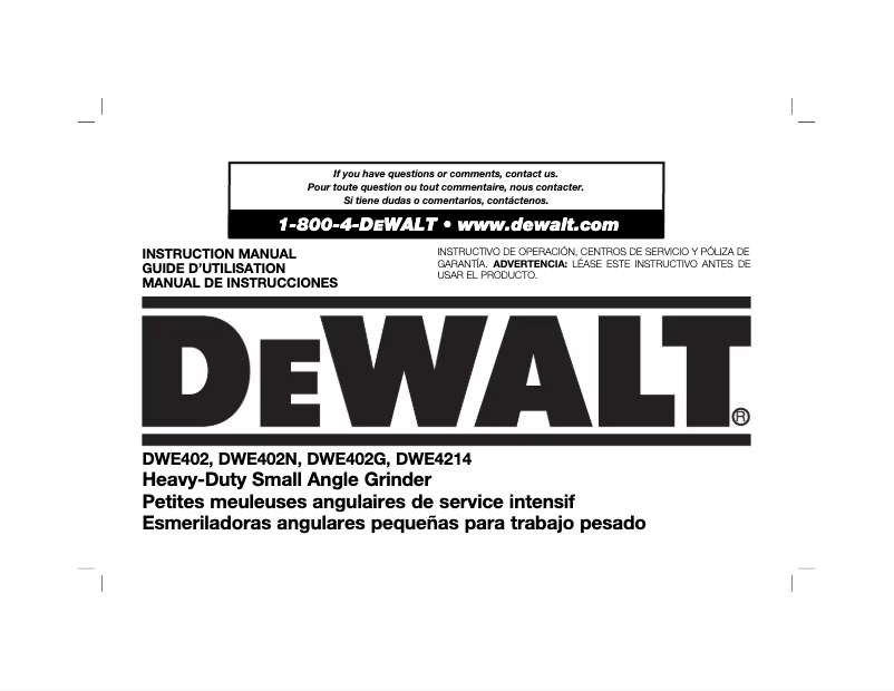 Page n°1 - Manuel utilisateur DeWalt DWE402K