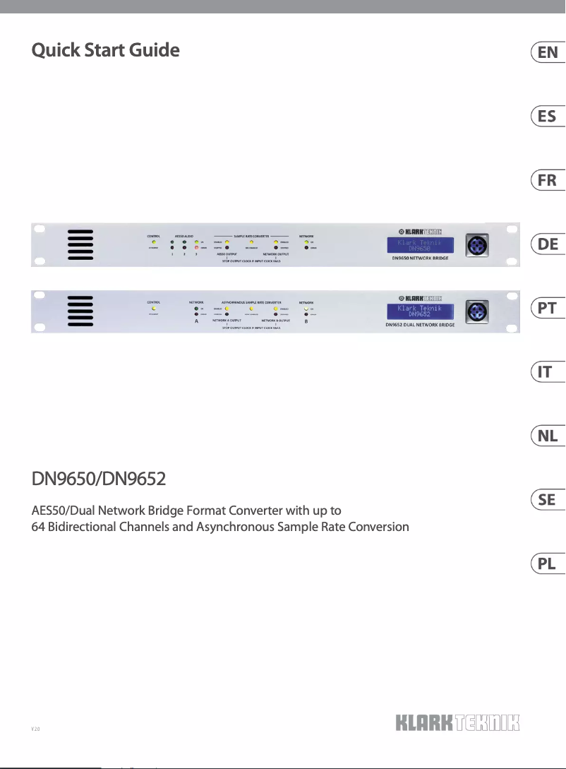 Page 1 de la notice Guide de démarrage rapide Klark Teknik DN9652