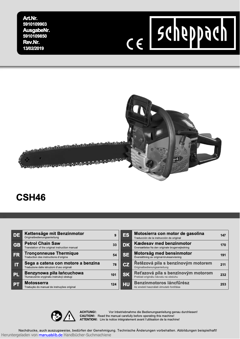 Page n°1 - Manuel utilisateur Scheppach CSH46