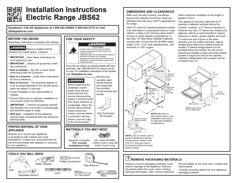 Page 1 de la notice Guide d'installation GE JBS62RWSS