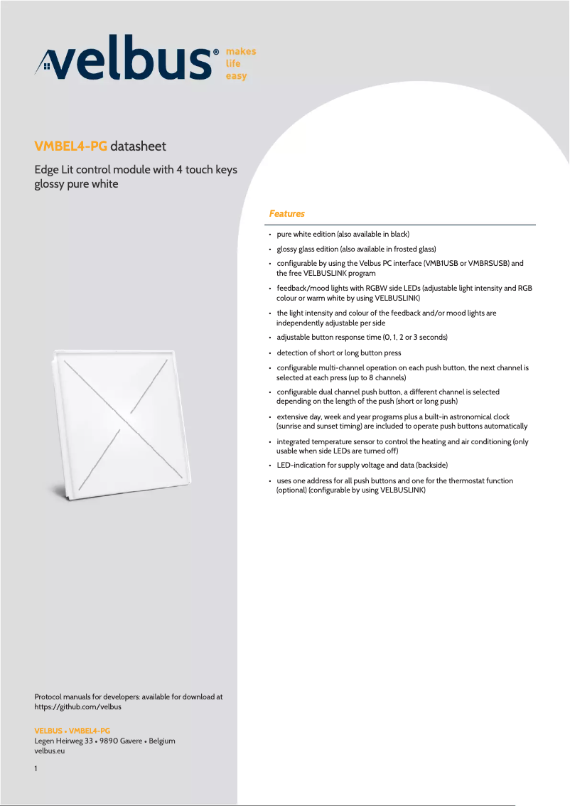 Page n°1 - Fiche technique Velbus VMBEL4