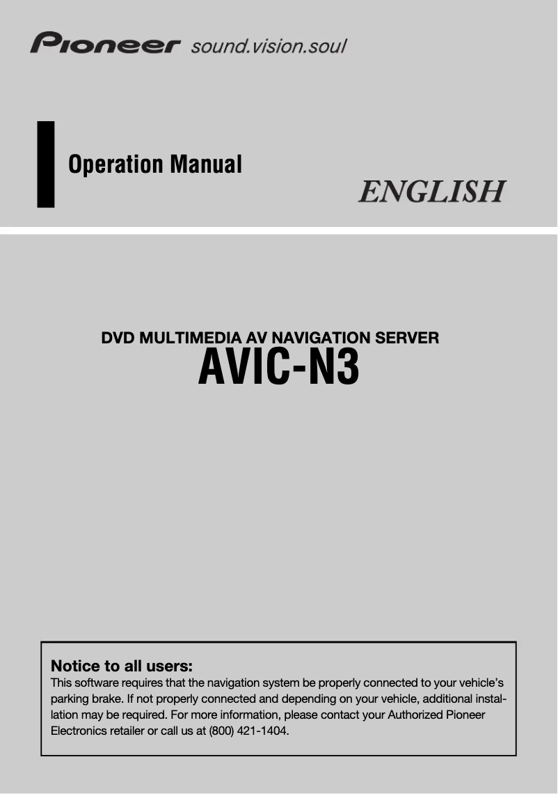 Page n°1 - Manuel utilisateur Pioneer AVIC-N3