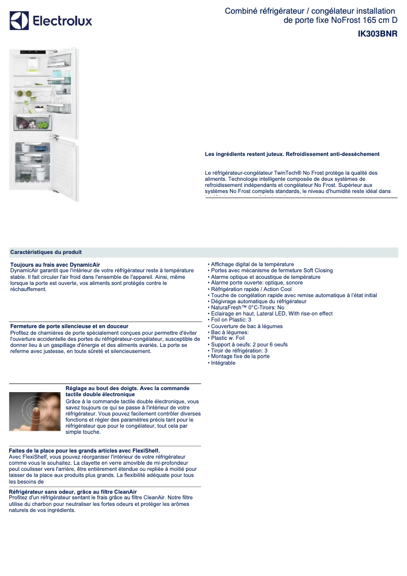 Page n°1 - Fiche technique Electrolux IK303BNR