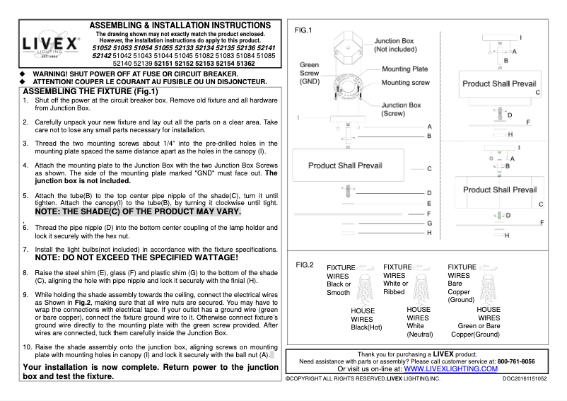 Page 1 de la notice Manuel utilisateur Livex Lighting Meridian 51085-91