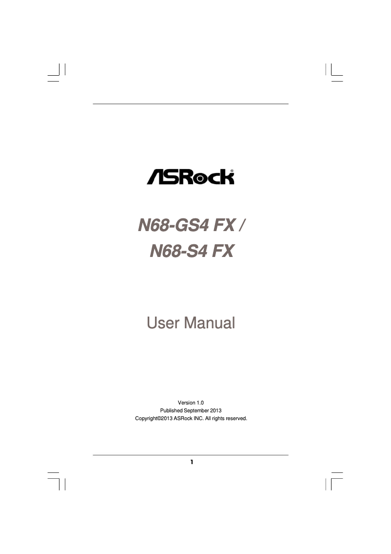 Page n°1 - Manuel utilisateur Asrock N68-GS4 FX