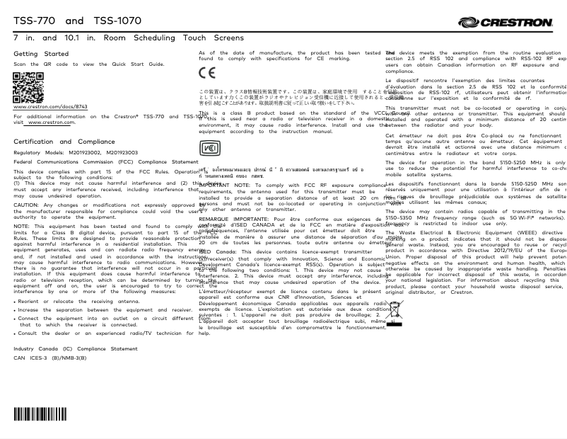 Page n°1 - Manuel utilisateur Crestron TSS-770-B-S-LB KIT