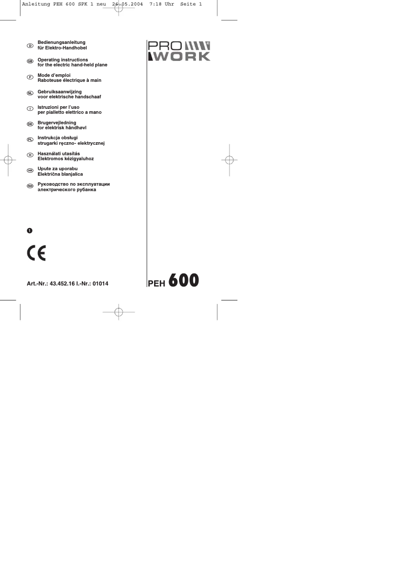 Page 1 de la notice Manuel utilisateur Prowork PEH 600