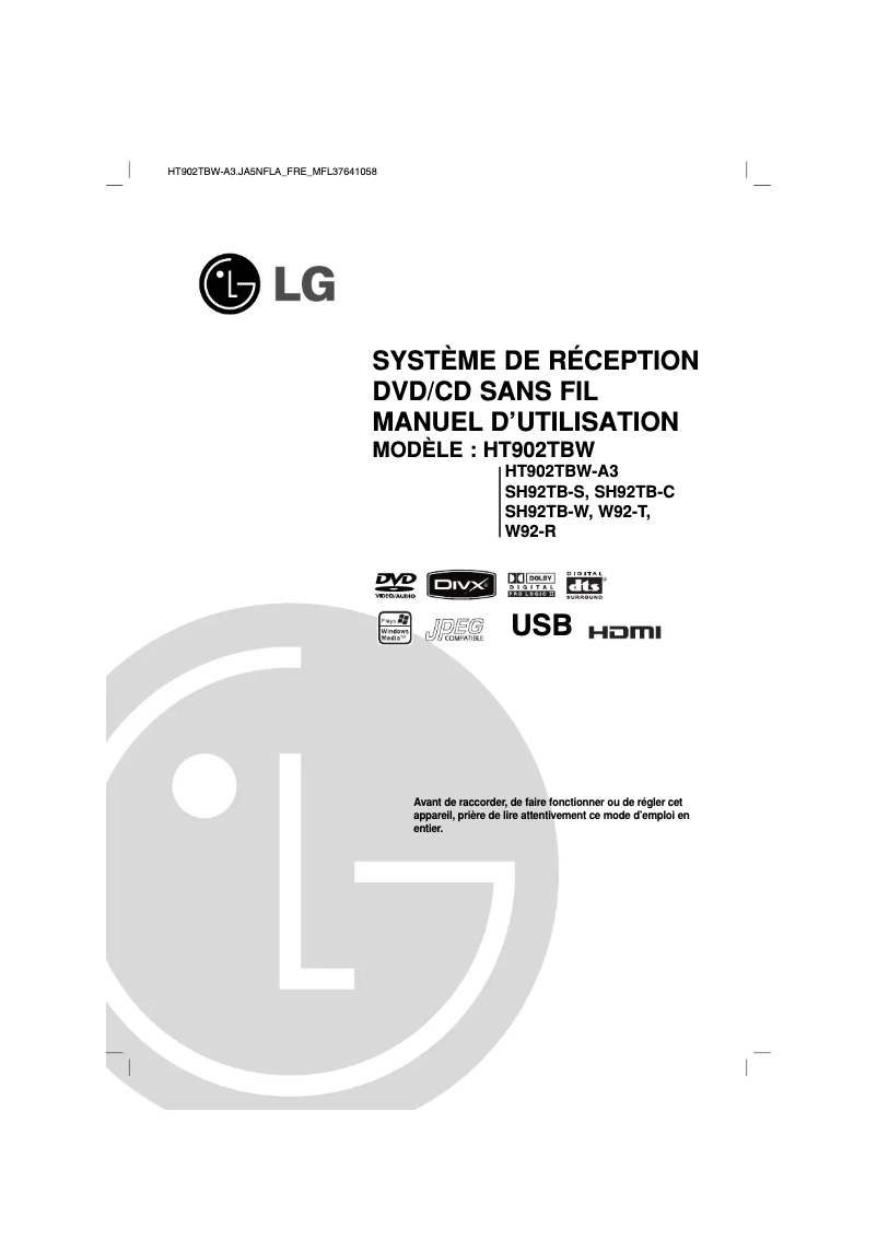Page 1 de la notice Manuel utilisateur LG HT902TBW