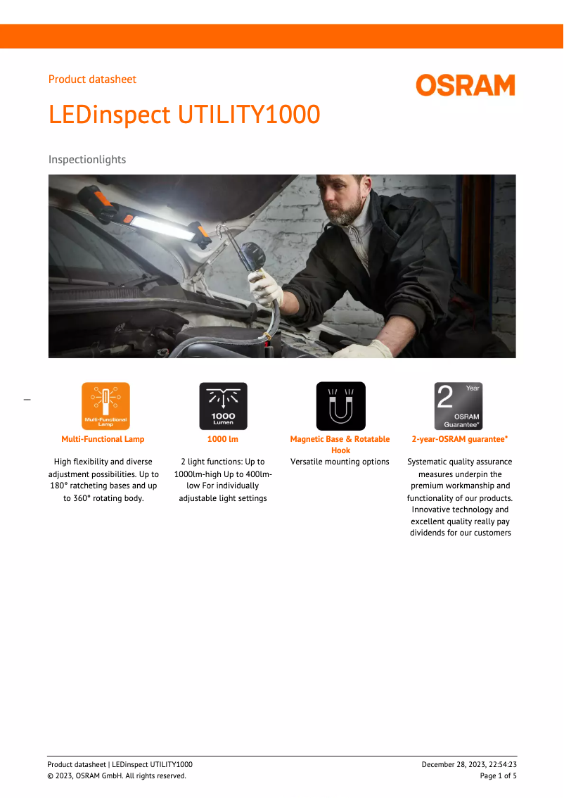 Page 1 de la notice Fiche technique Osram LEDinspect UTILITY1000