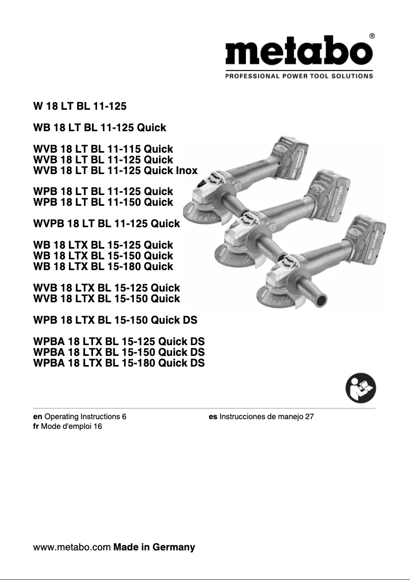 Página 1 del manual Manual de usuario Metabo WPB 18 LT BL 11-150 Quick