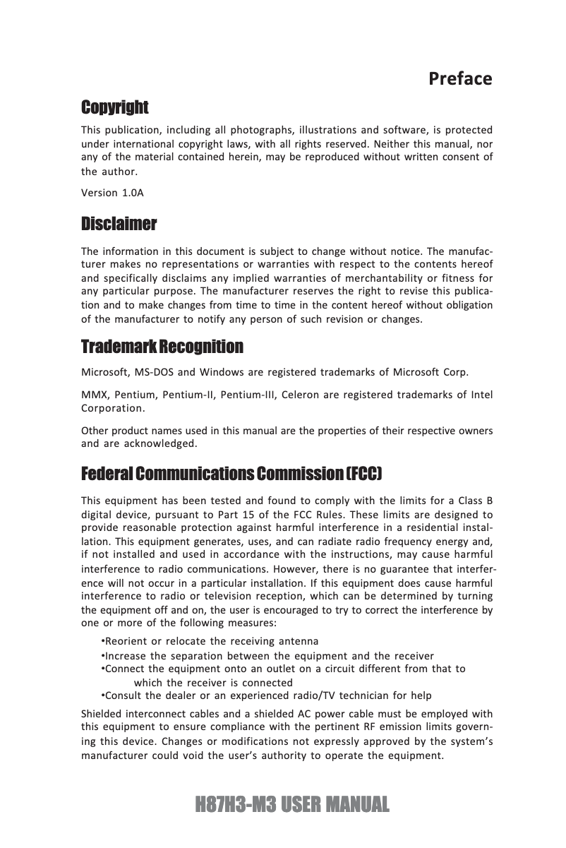 Page n°1 - Manuel utilisateur ECS H87H3-M3