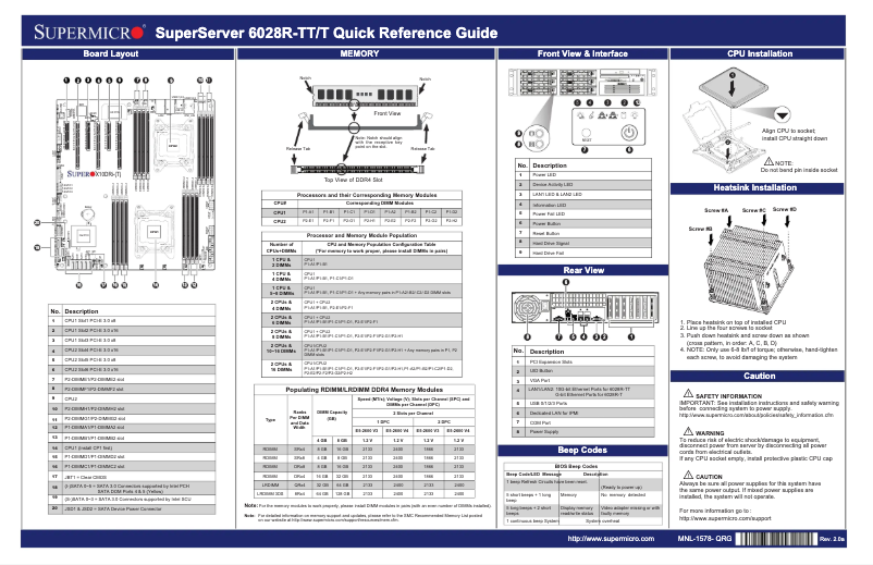 Page 1 de la notice Guide de démarrage rapide Supermicro SuperServer 6028R-T