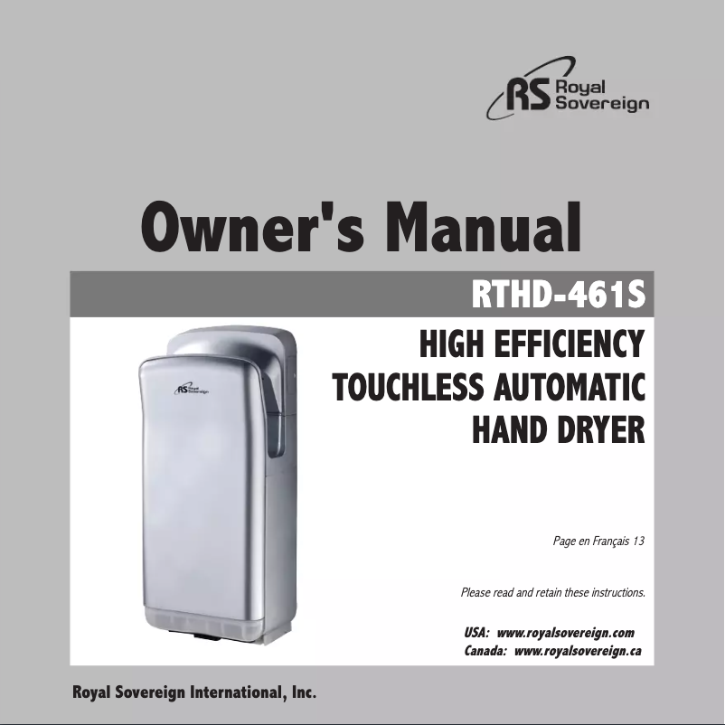 Page n°1 - Manuel utilisateur Royal Sovereign RTHD-461S
