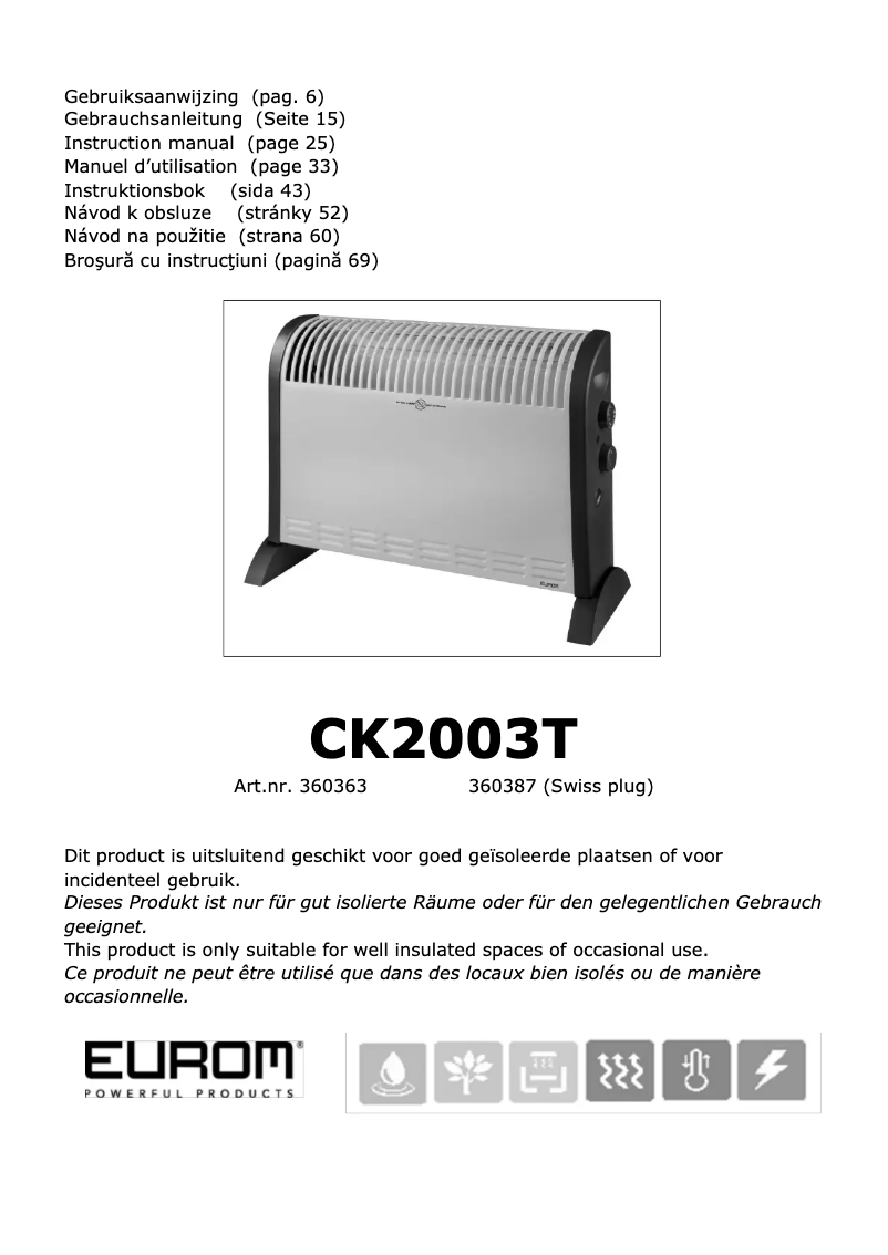 Page n°1 - Manuel utilisateur Eurom CK2003T