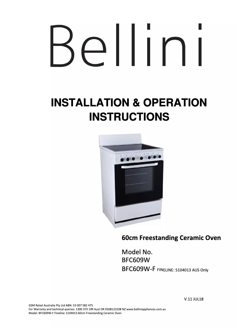 Page n°1 - Manuel utilisateur Bellini BFC609W