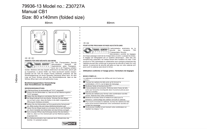 Page 1 de la notice Manuel utilisateur Topmove Z30727A