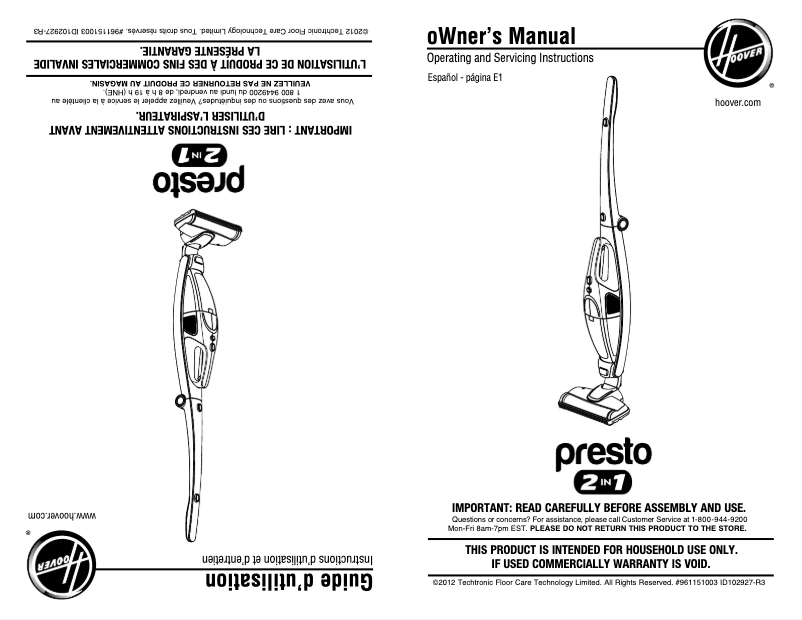 Página 1 del manual Manual de uso y mantenimiento Hoover Presto 2 In 1 BH20100