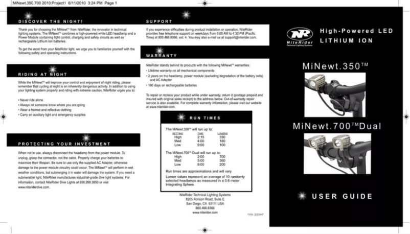 Page n°1 - Manuel utilisateur NiteRider MiNewt 350