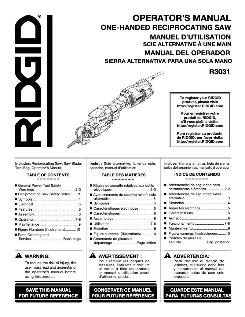 Page 1 de la notice Manuel utilisateur Ridgid R3031