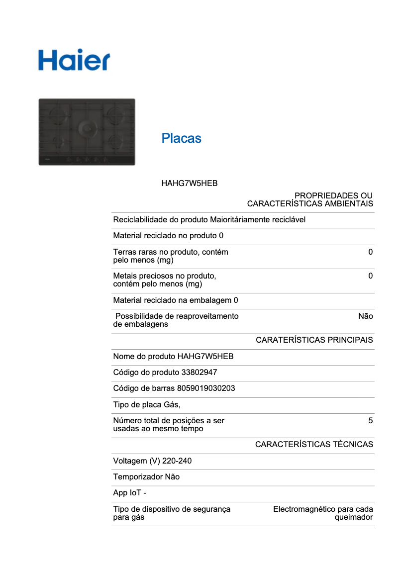 Page 1 de la notice Label énergétique Haier HAHG7W5HEB