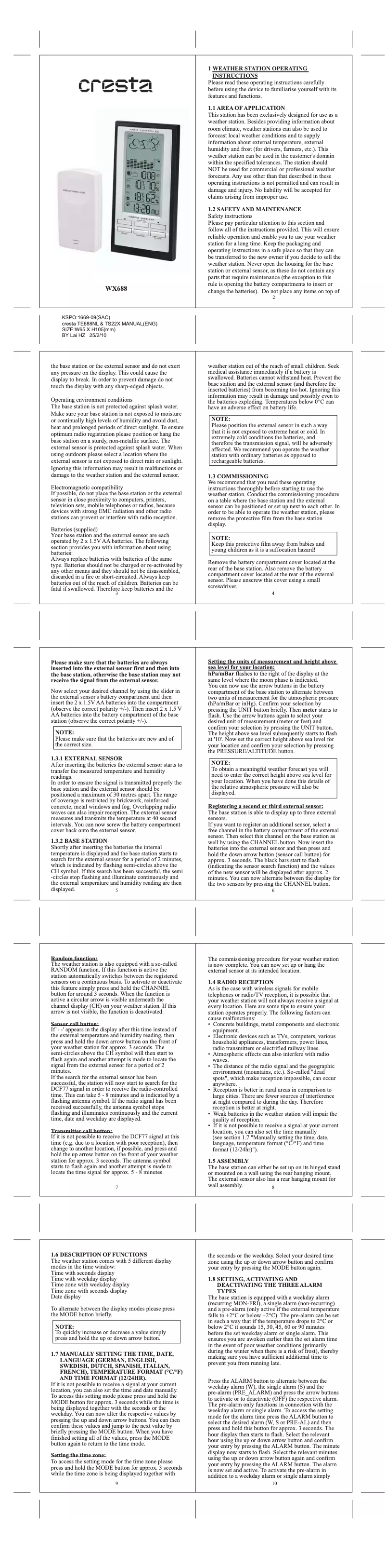 Image de la première page du manuel de l'appareil WX688