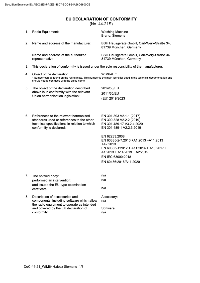 Page 1 de la notice Manuel utilisateur Siemens WM14PEHDN