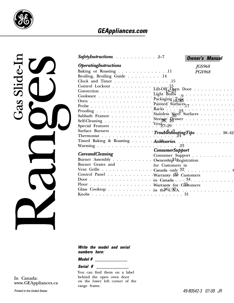 Image de la première page du manuel de l'appareil PGS968DEPBB