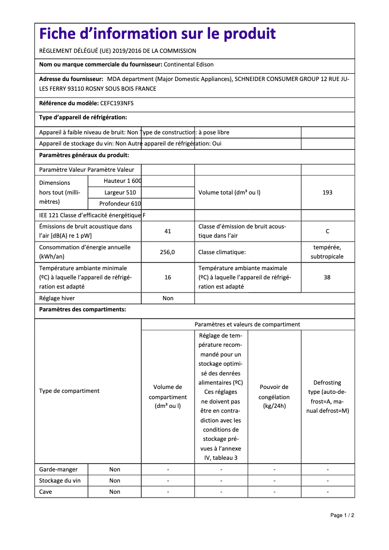 Image de la première page du manuel de l'appareil CEFC193NFB
