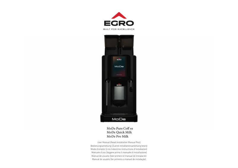 Page n°1 - Manuel utilisateur Egro MoDe Pure Coffee
