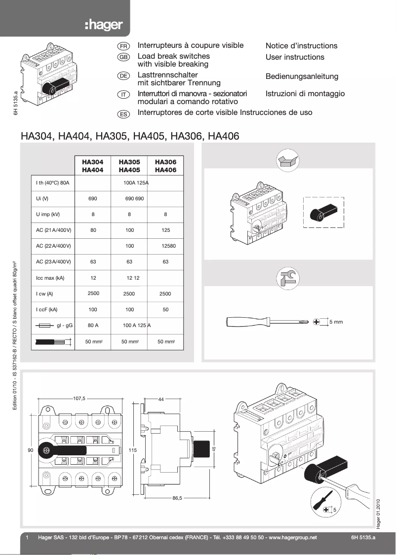 Page n°1 - Manuel utilisateur Hager HA306