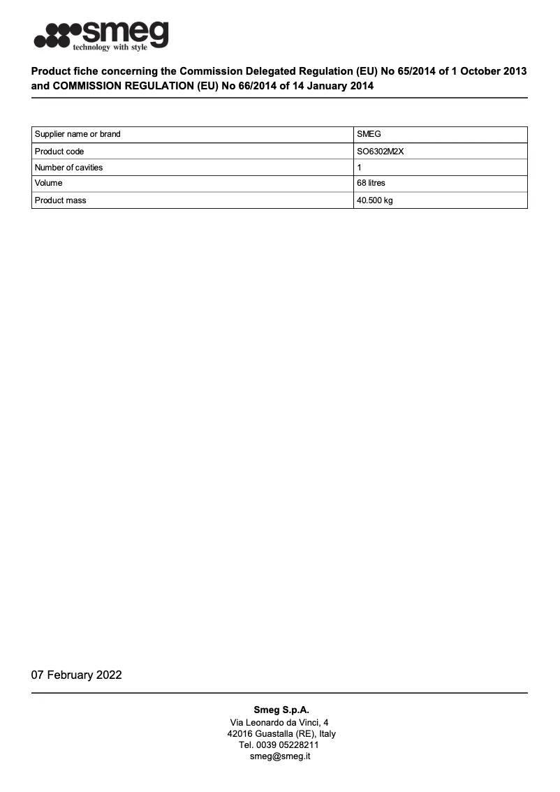 Page 1 de la notice Brochure Smeg SO6302M2X