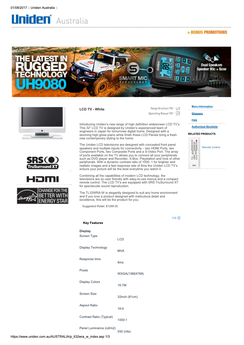 Image de la première page du manuel de l'appareil TL32WRA-W