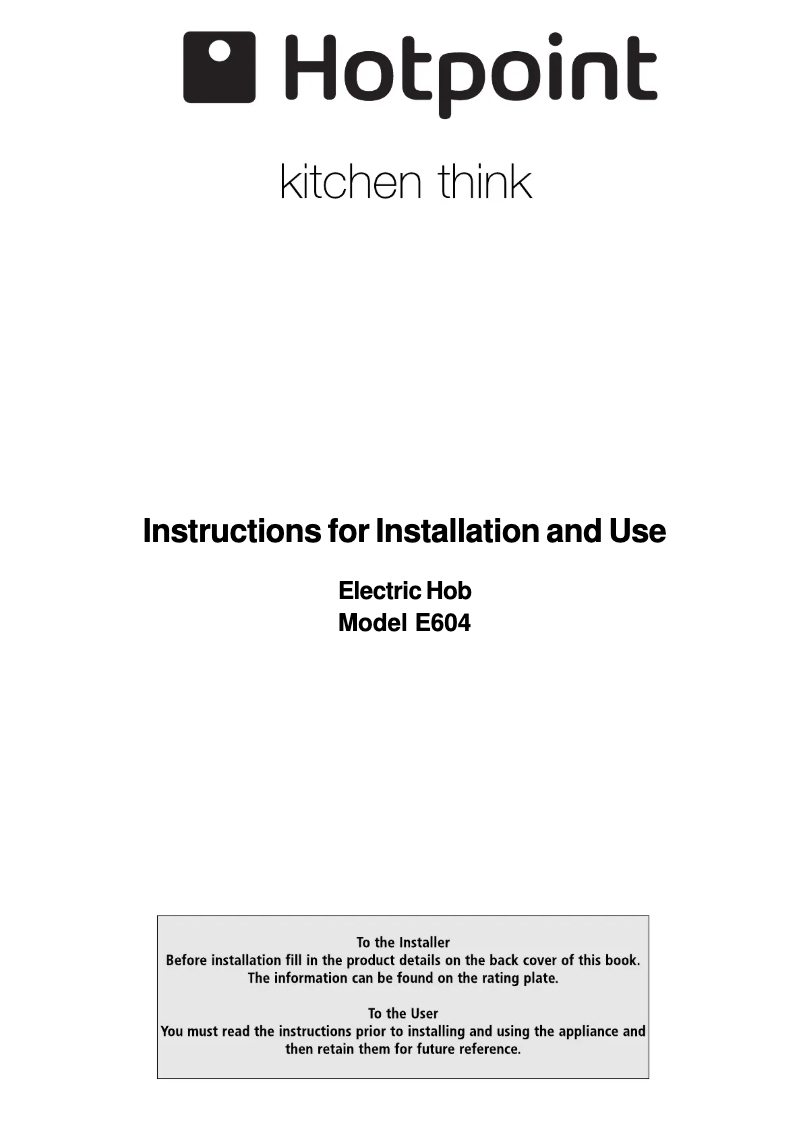Page 1 de la notice Manuel utilisateur Hotpoint E604X