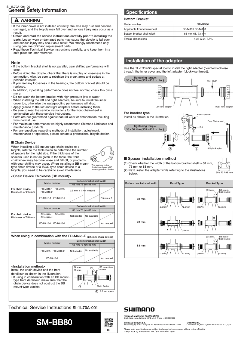Página 1 del manual Manual de usuario Shimano SM-BB80