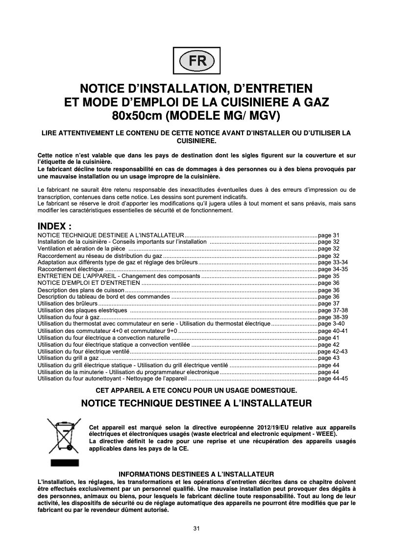 Page n°1 - Manuel utilisateur La Germania TU85C21DN