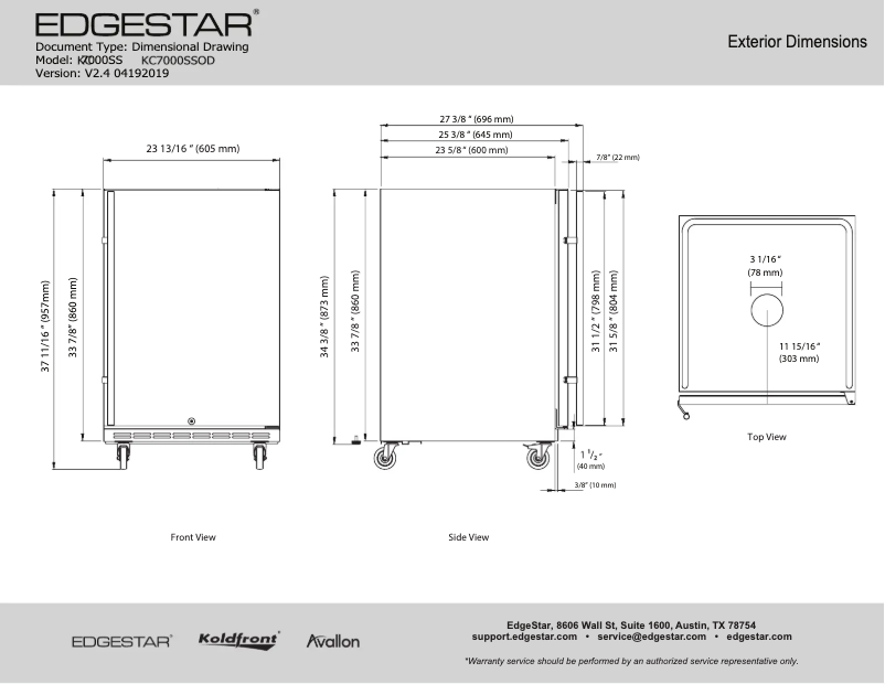 Página 1 del manual Ficha técnica EdgeStar KC7000BSSOD