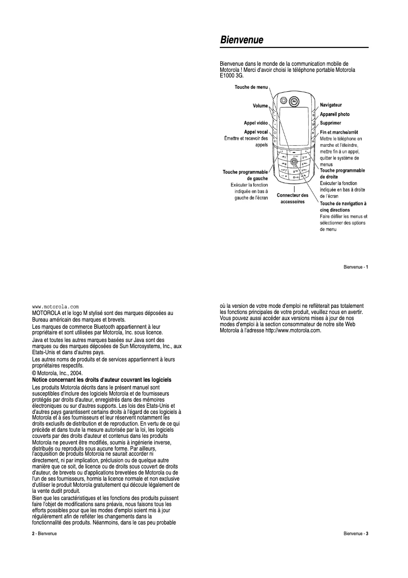 Page 1 de la notice Manuel utilisateur Motorola E1000