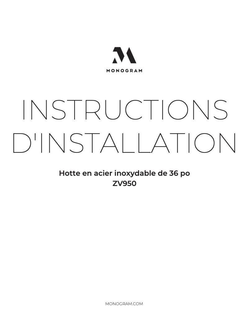 Page 1 de la notice Guide d'installation Monogram ZV950SDSS