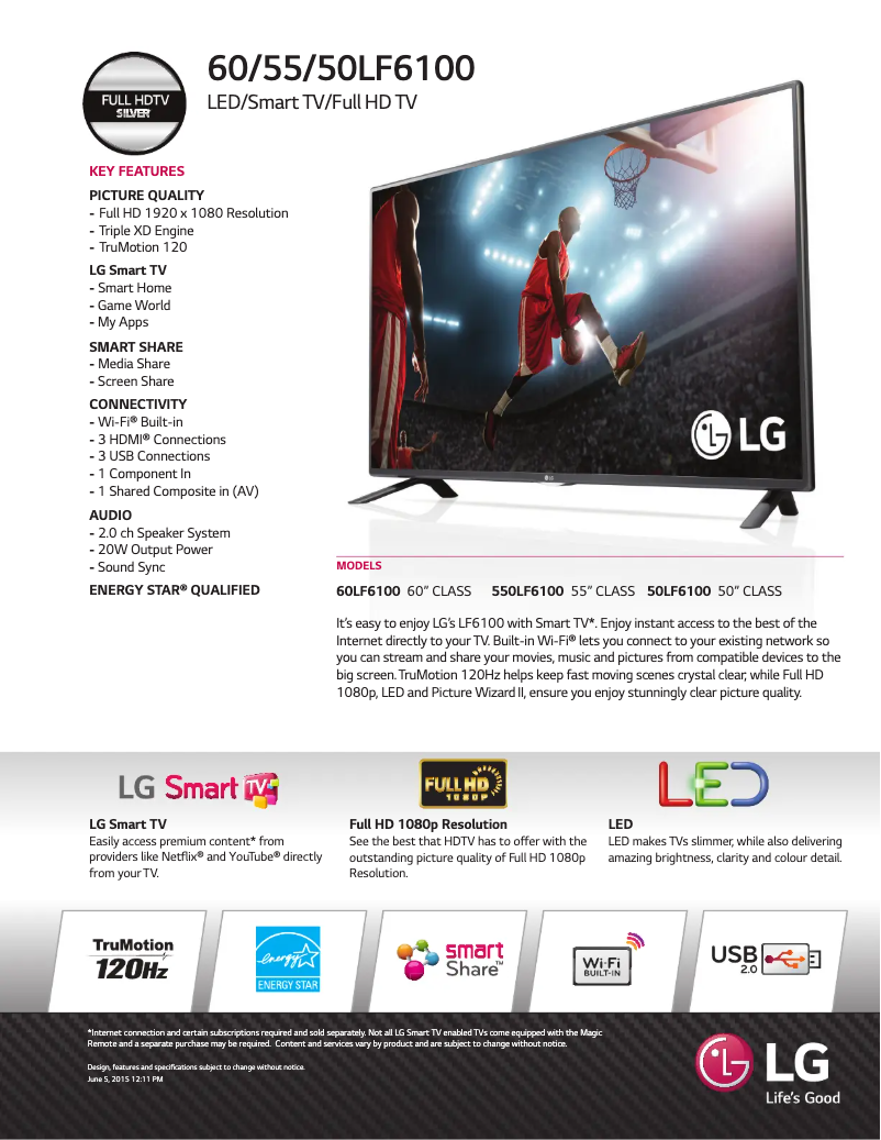 Página 1 del manual Ficha técnica LG 55LF6100