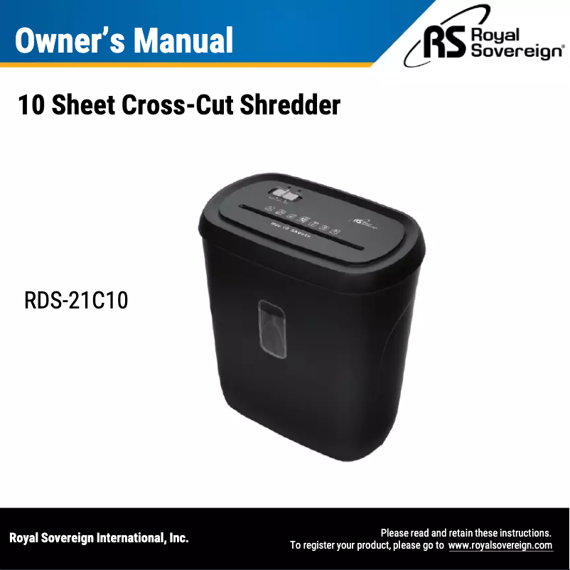 Page n°1 - Manuel utilisateur Royal Sovereign RDS-21C10