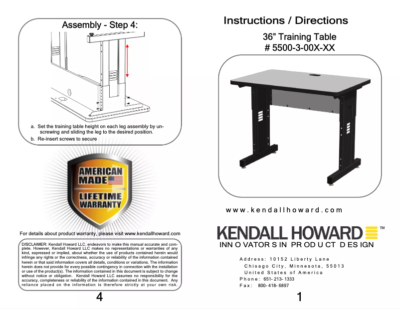 Page 1 de la notice Manuel utilisateur Kendall Howard 5500-3-000-33