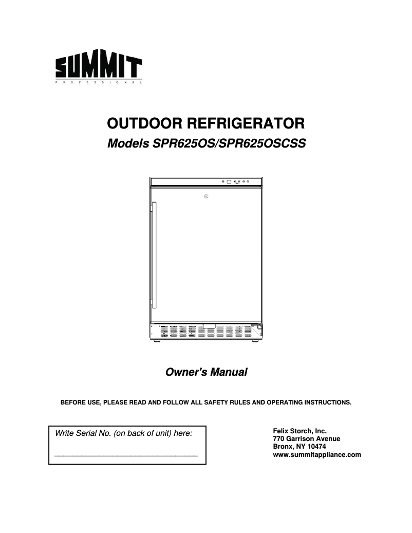 Page 1 de la notice Manuel utilisateur Summit SPR625OSCSS