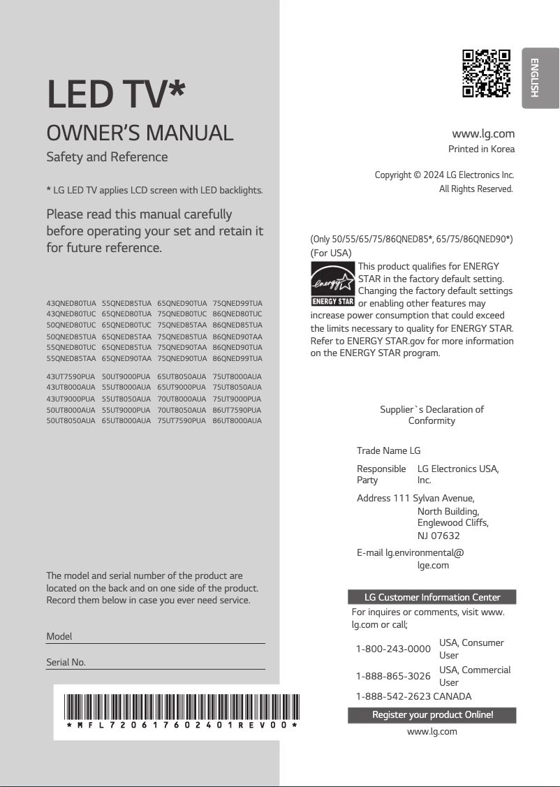 Page 1 of the manual User Manual LG 50UT8000AUA