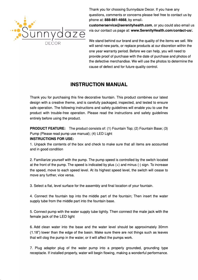 Page n°1 - Manuel utilisateur Sunnydaze Decor WNC-528