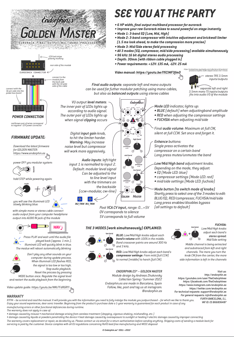 Page 1 de la notice Manuel utilisateur Endorphin.es Golden Master