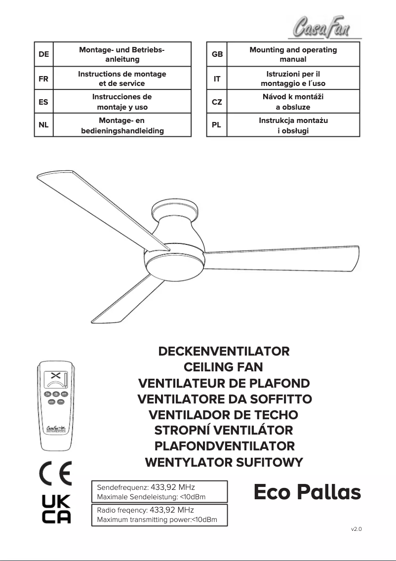 Page 1 de la notice Manuel utilisateur CasaFan Eco Pallas
