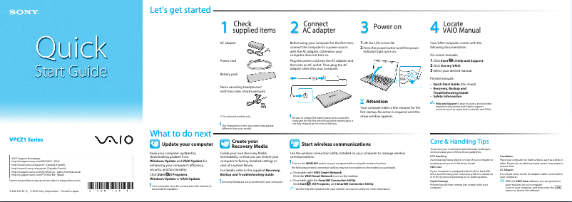 Page n°1 - Guide d'installation Sony Vaio VPCZ13FGX